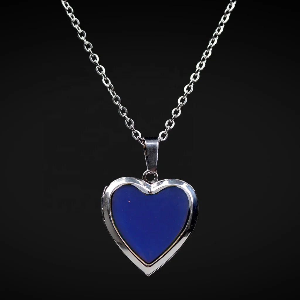 

GT 2022 collar con foto Fashion Stainless Steel Chain Heart-shaped Love Photo Box Thermochromic Locket Necklace For Mother