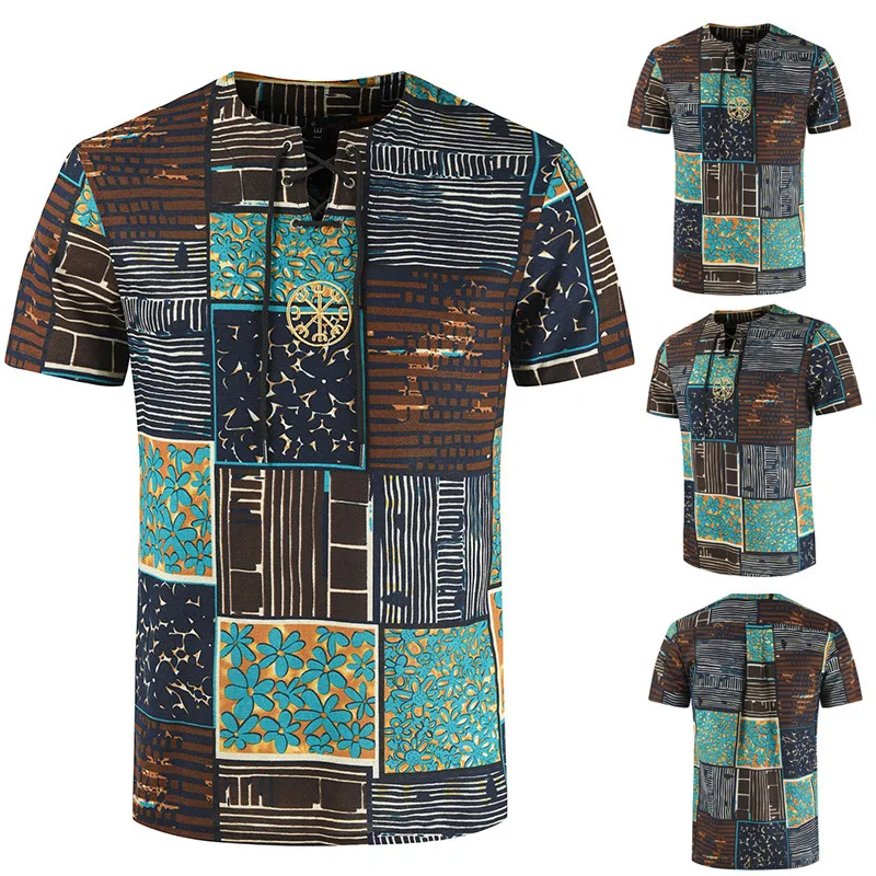 

2021 summer graphic print t-shirt short sleeve cotton linen t-shirts men, Different colors and support to customized