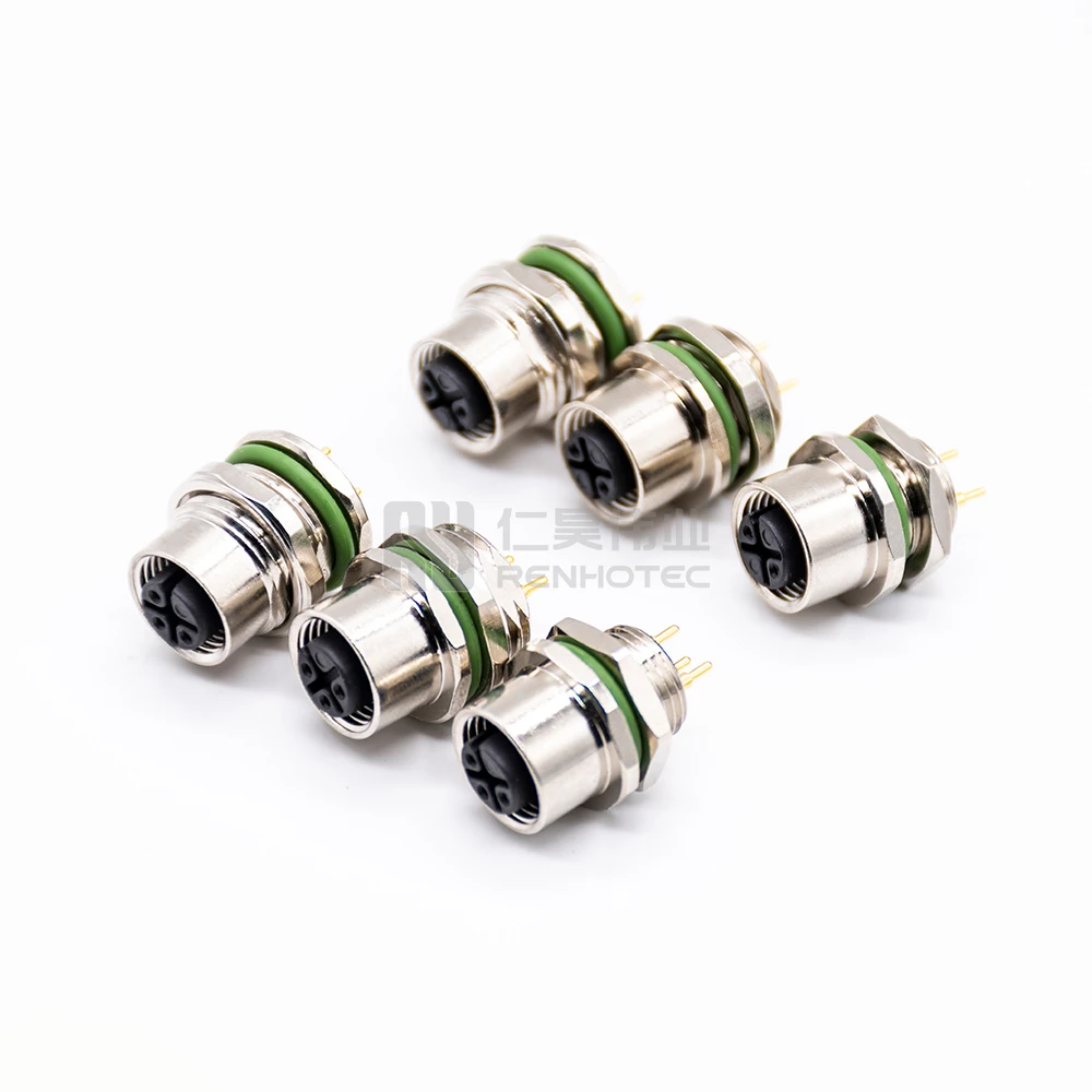 

M12 Mount PCB Panel Sensor Connector Male Female Rear 3 4 5 8 Pin Code 90 Degree Angle Socket Flange 5pin Plug Front Wire