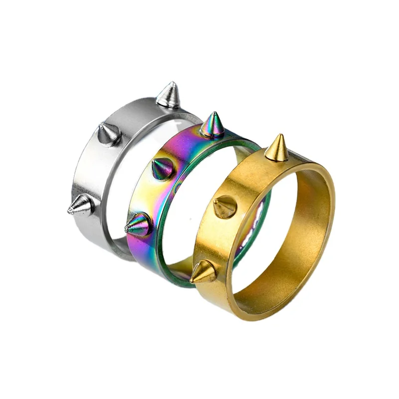 

2023 Stainless Steel Titanium Fine Jewelry Broken Window Protection Ring Metal Spiked Self-Protection for Wedding