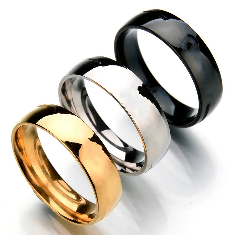 

4mm 6mm Wide Steel Black Gold Inner And Outer Ball Ring Stainless Steel Smooth Curved Ring For Men Women