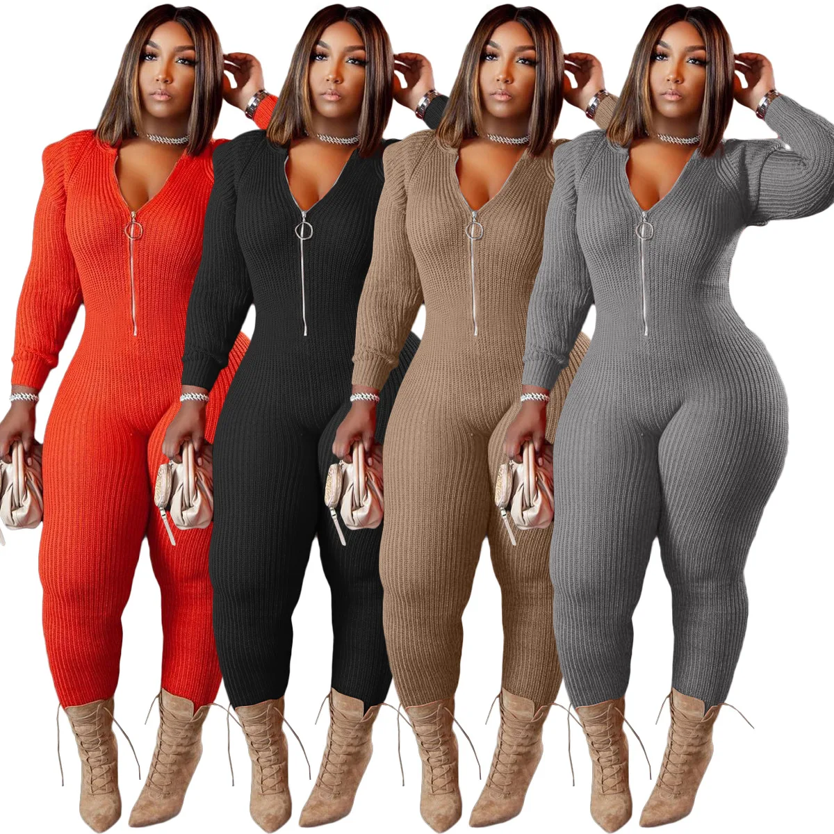 

2022 New Arrivals Trending One Piece Bodysuit Winter Clothes Women Hoodie Sweaters Knit Jumpsuit, Picture