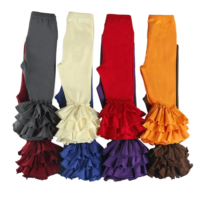 
New design wholesales cotton triple ruffle pants for girls Fashion Boutique Pants Leggings Wholesale ruffle pants sew sassy cotton icing legging baby icing ruffle pants