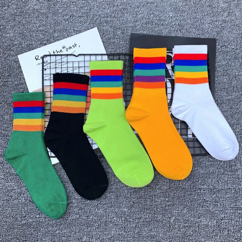

Autumn And Winter Crew Casual Colorful Striped Happy Women Cotton Sock