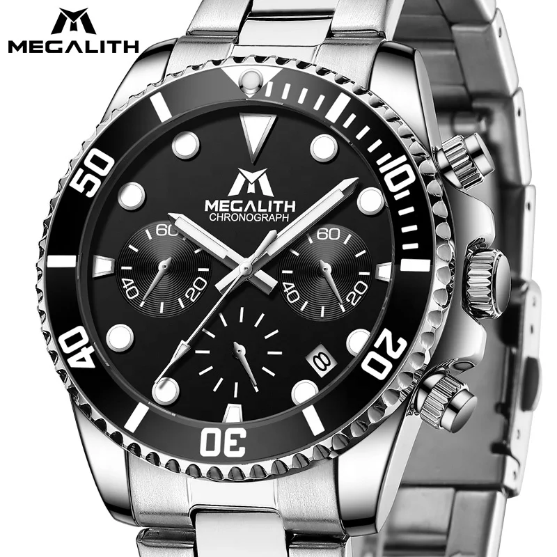 

MEGALITH reloj hombre watches fashion sport chronograph waterproof luminous quartz watch full steel luxury wristwatch for men