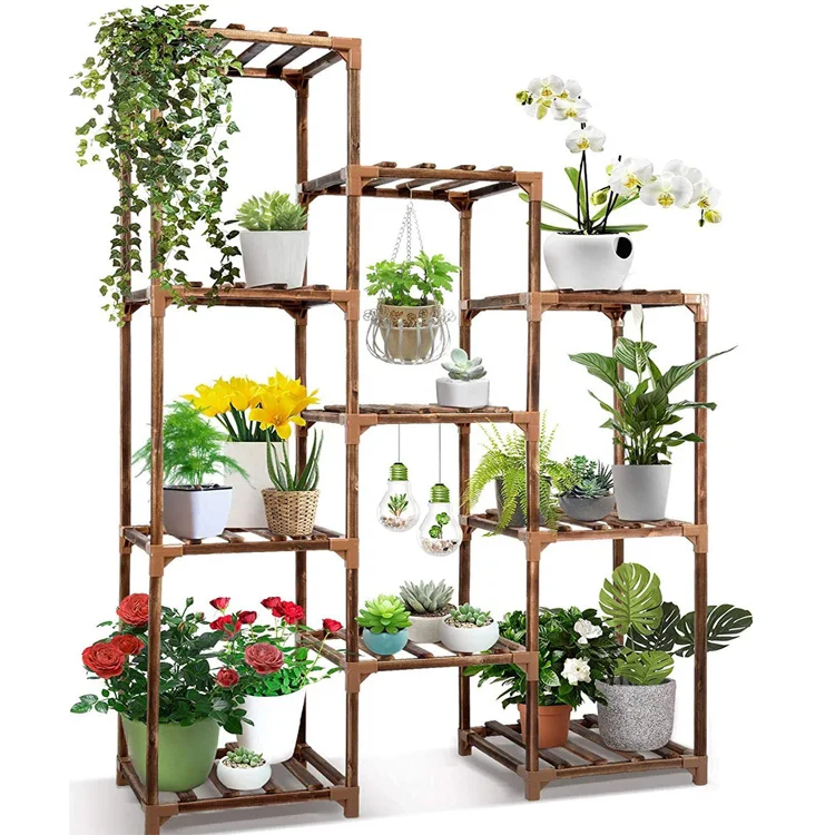 

Plant display rack living room corner balcony office lawn terrace multi-layer flower rack, Natural