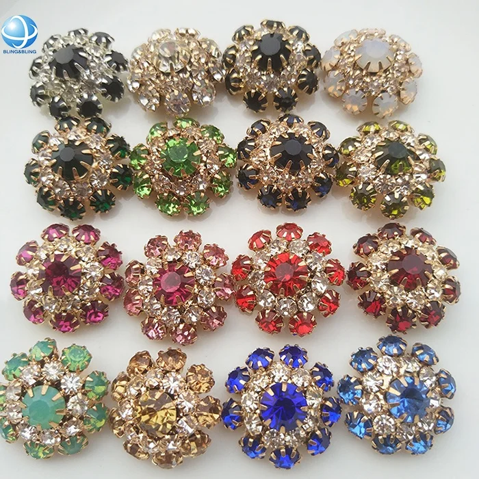 

22mm Colorful flower Crystal Rhinestone shank Buttons for coats jeans accessories, Red, crystal, silver, white, pink, blue, green, black, yellow, purple