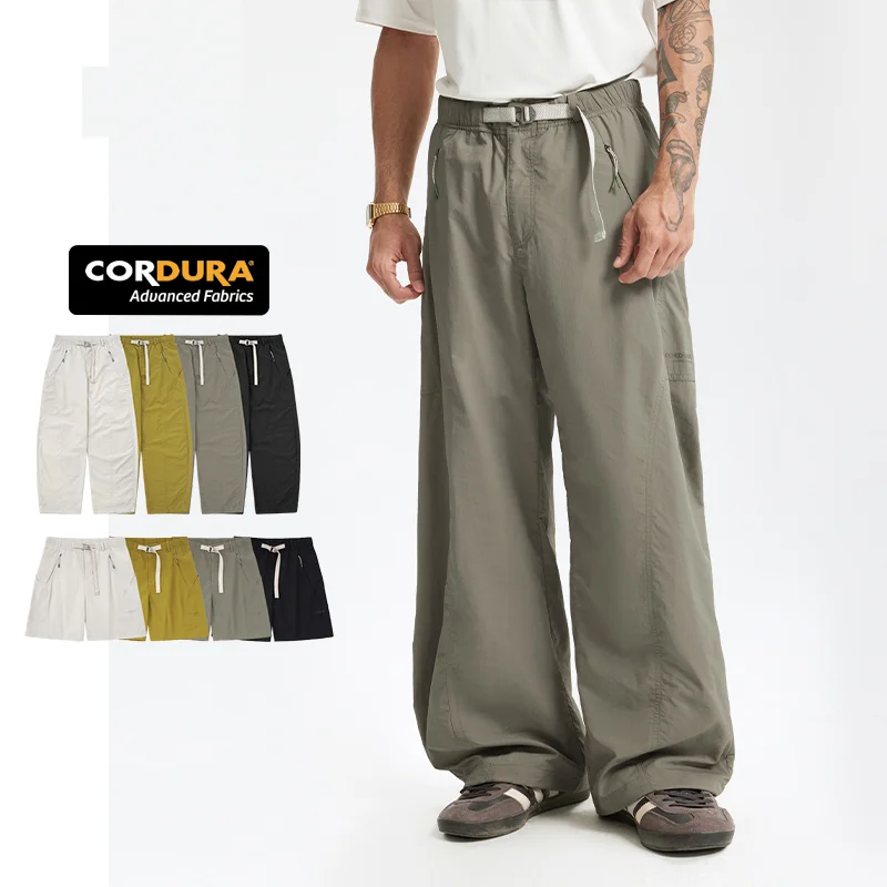 QUICKSHOW Streetwear & CORDURA Wide Leg Cargo Pants Draped Ruffles Baggy Belt Men's Scimitar Pants & Trousers Cargo Pants Men