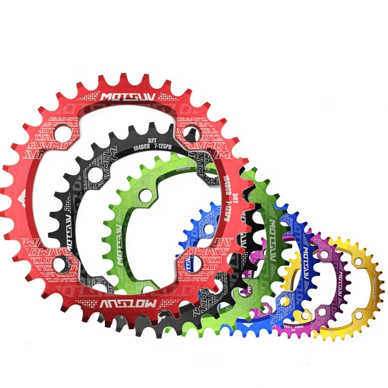 

104BCD Bicycle Chainwheel Round MTB Wide Chain Wheel 32/34/36/38T Mountain Bike Crankset Single Tooth Plate, Black, red, blue, purple, gold, green