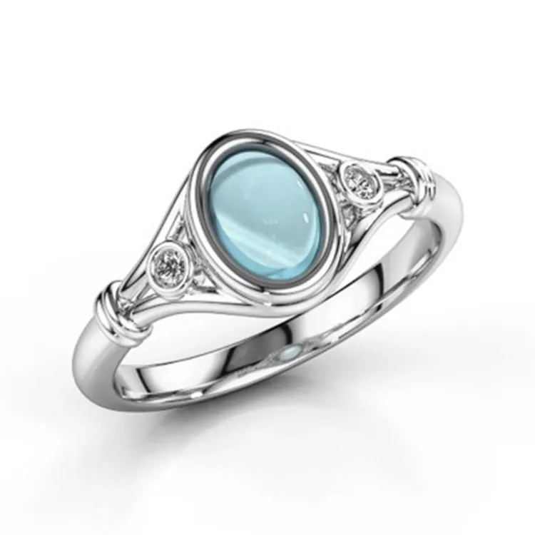 

Elegant Hight Polish Platinum Plated Moonstone Jewelry Aquamarine Crystal Moissanite Ring Engagement, Silver