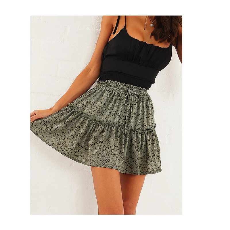 

Fashion women's summer polka-dot high-waisted chiffon large hem short skirt printed pleated casual skirt