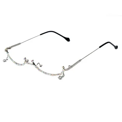 

The New Fashion Glasses Without Lenses Lower Half Frame Without Flat Mirror Water Drop Decoration Chain Pendant Glasses