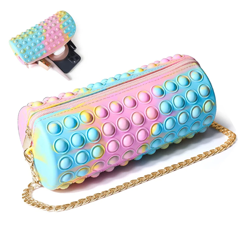 

2 in 1 Silicon Women Girls Fidget Popper Toys Bags Stress Relief Rainbow Silicone Push Pop Shoulder Bag Handbag Fidget Purse, Rainbow, tie-dye or customized