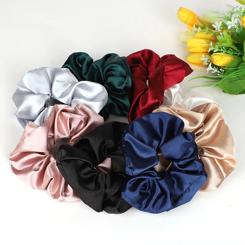 2020 Amazon Hot Sale Solid Color Big Size Satin Slik Scrunchies