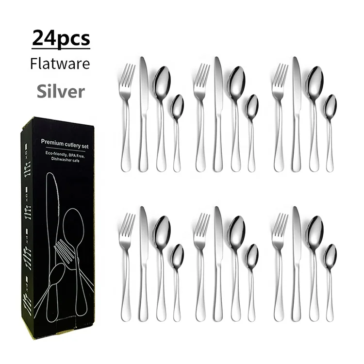 

Rainbow Cutlery Service for 6 Colorful flatware Include Forks Knives Spoon with Storage Box 24Pcs Stainless steel Silverwar Set