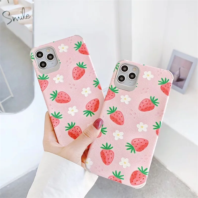 

Fashion Cute Fruit strawberry phone case For iPhone 11 Pro Max XR XS Max 7 Plus SE cases Luxury Flowers matte Back Cover funda