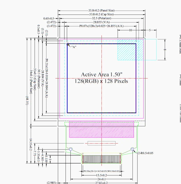 1.5&quot; OEM lcd ET015QF01-A OLED display module with 128*128 resolution wide viewing angle wide temperature SSD1351