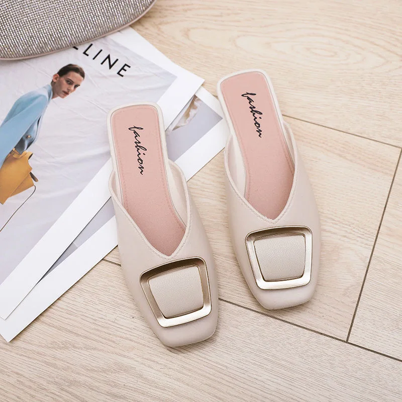 

Square Slippers Women Summer Autumn Fashion Square Decorative Buckle Outside Wearing New Lazy Shoes