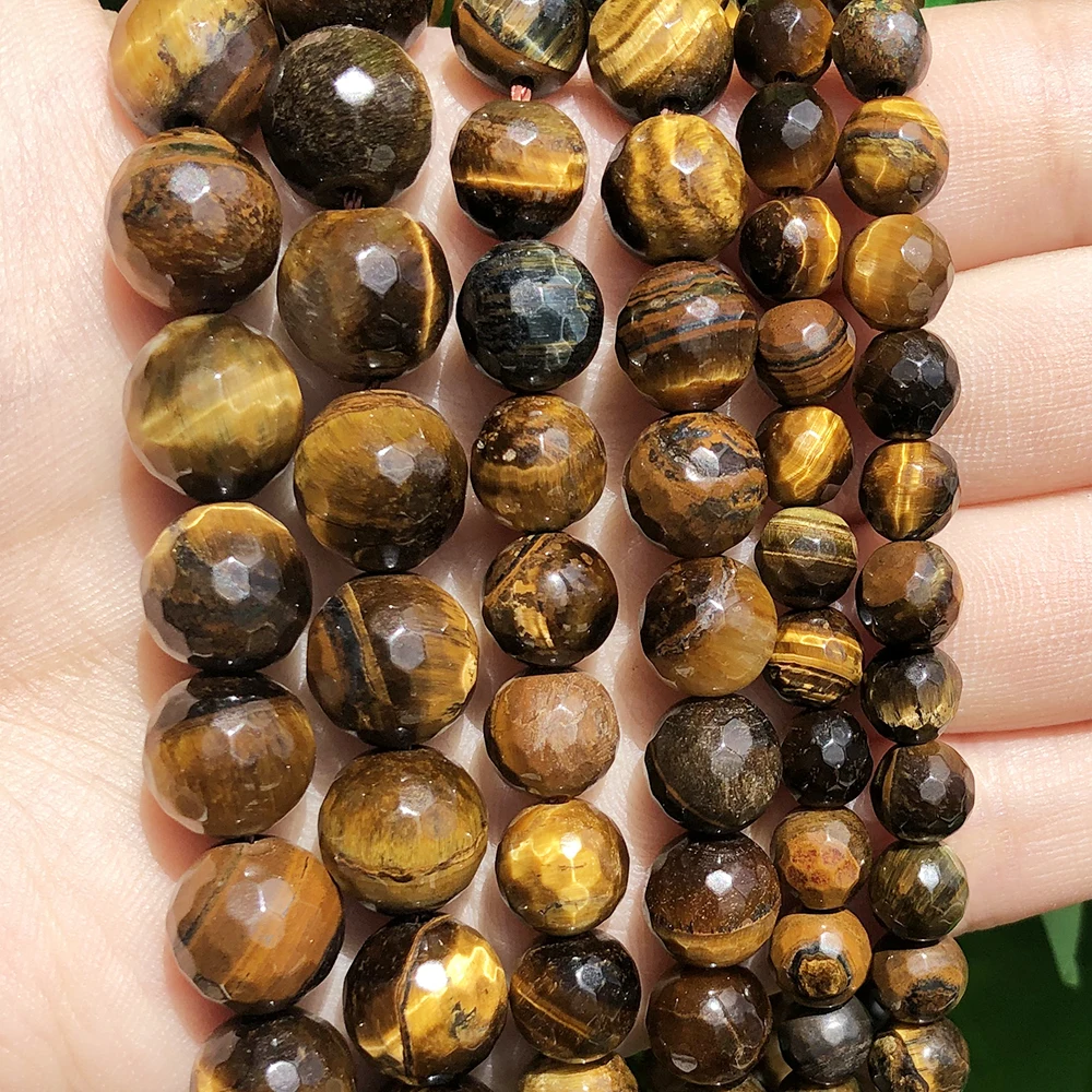 

Wholesale 4/6/8/10mm Natural Faceted Yellow Tiger Eye Loose Stone Beads for Jewelry Making Diy