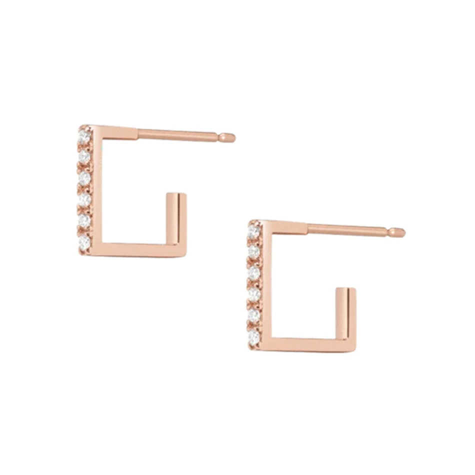 

Women Fashion Jewelry 925 Sterling Silver Cubic Zircon Square Rose Gold Plated Huggie Hoop Earrings