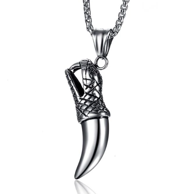 

Mens Ethnic Style Titanium Steel snake head sharp Wolf Teeth Pendant Necklace for Soldiers