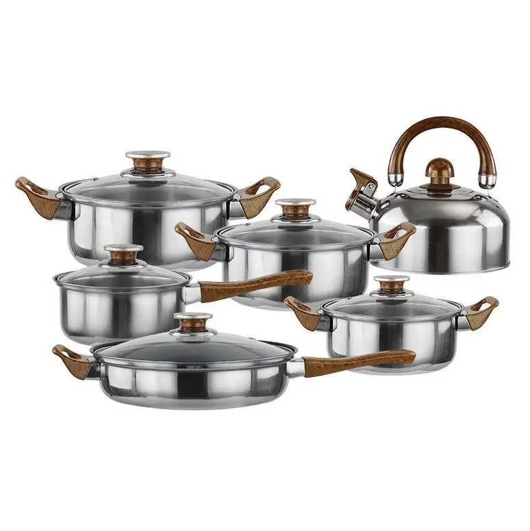 

Wholesale Hot Selling Kitchenware 12Pcs Flat Bottom Stainless Steel Cooking Pots And Pans Cookware Pot Set, Silver