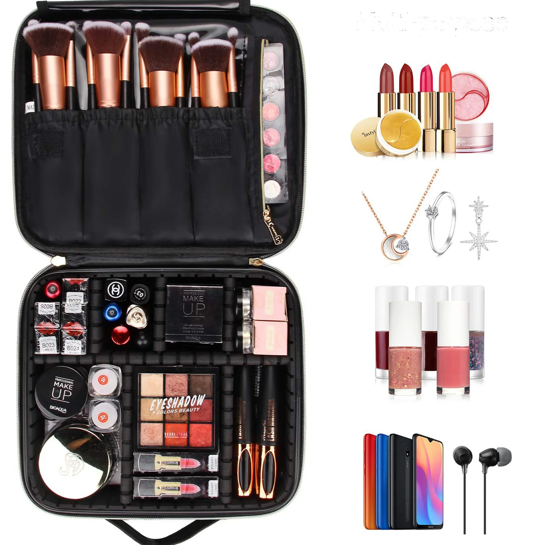 

Makeup Boxes Case Professional Beauty Organizer Large Capacity Portable Box Cosmetic Train Folding Tray Storage Pink Colorful, Colors