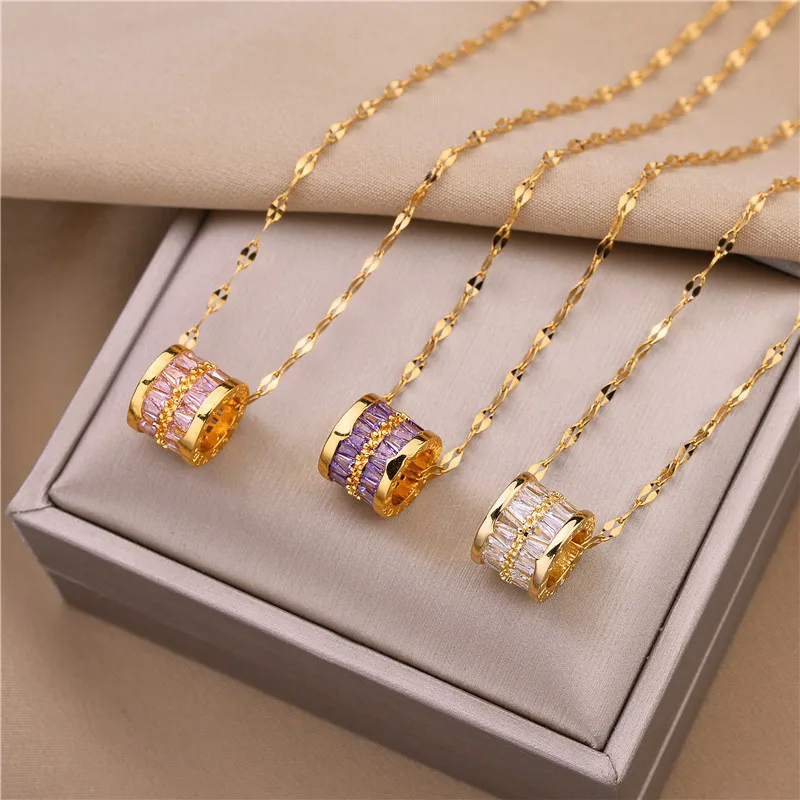 

Sweet Zircon Crystal Pendant Clavicle Chain Necklace For Women Korean Fashion Stainless Steel Jewelry Female Wedding Accessories