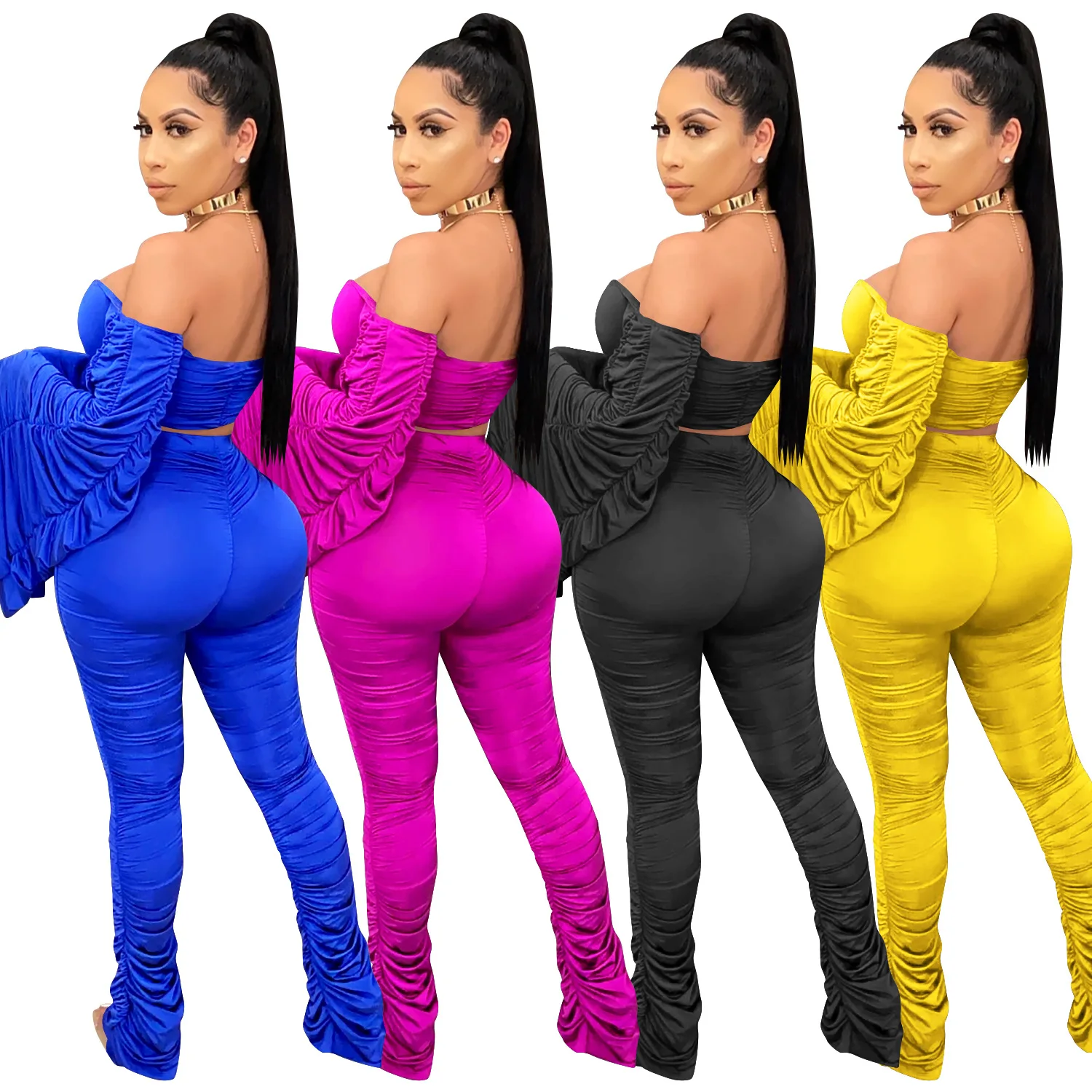 

2021 New Fashionable Casual two piece pants set women Solid Color two piece set women clothing