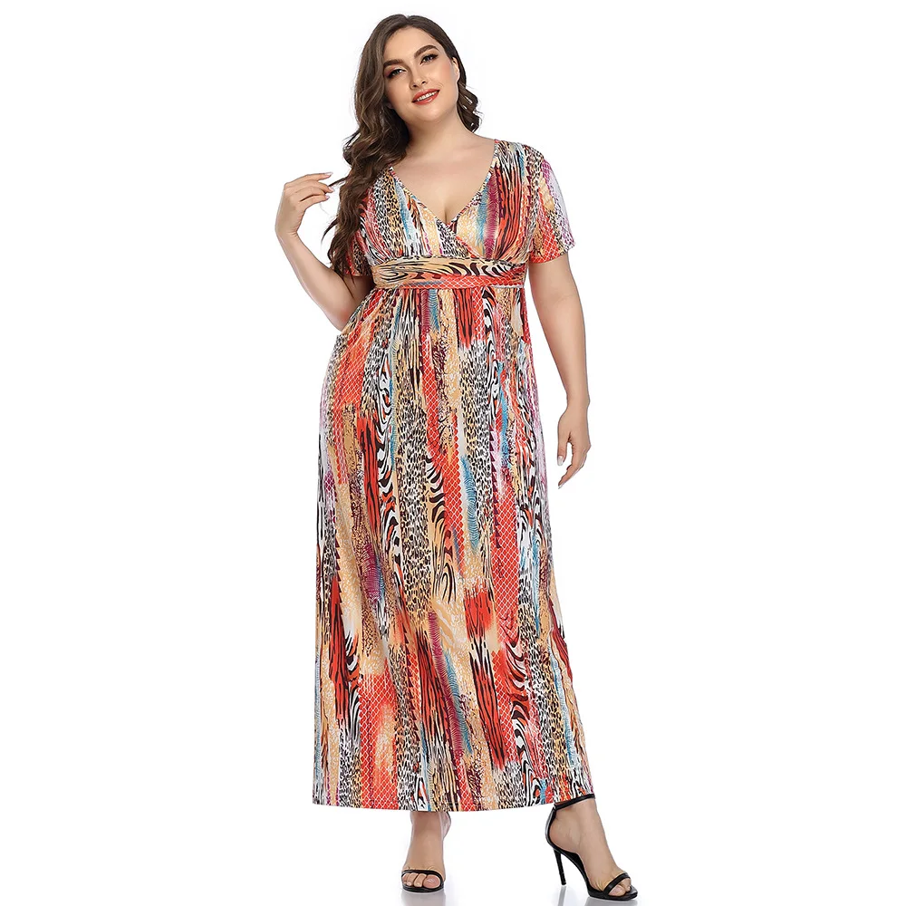 

DB03A82 2021 Spring Floral Bohemia Maxi African Vacation Dresses for Women Clothing