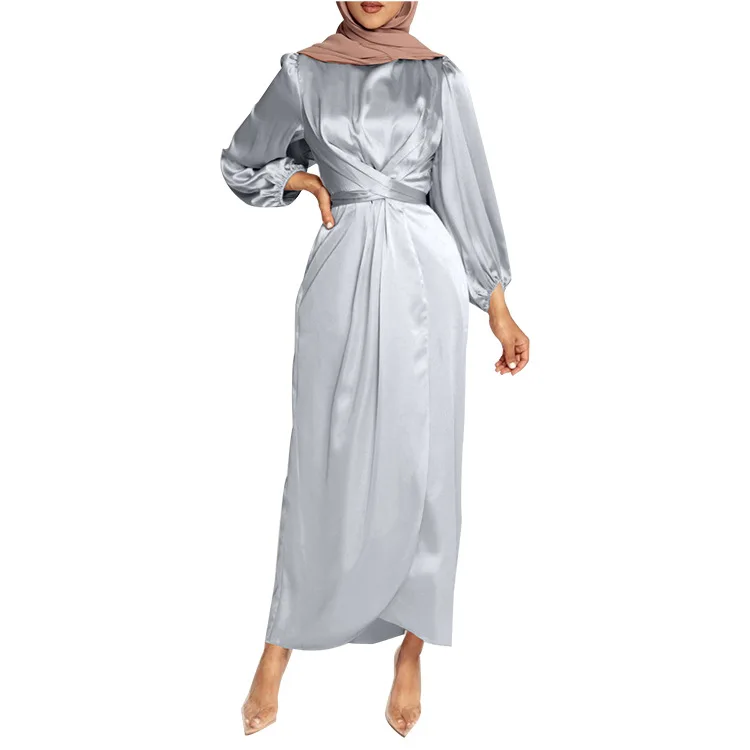 

2021 Arabic Silk Long Maxi Plus Size Dress Muslim Dresses Abaya in Dubai Islamic Kimono Muslim Fashion Satin Dress For Women, Customized color
