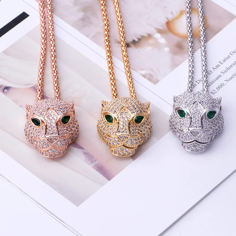 

Hip Hop Leopard Pendants Necklace For Womens Zircon Rose Gold Plated S925 Sterling Silver Panther Jewelry Necklaces, Silver/gold/rose gold