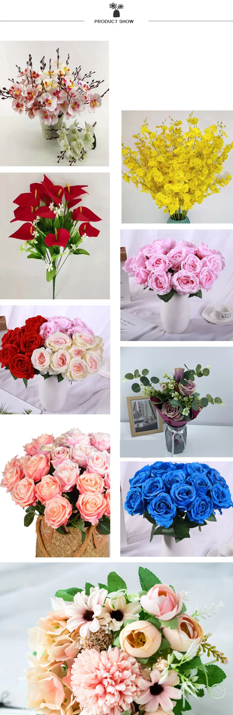 artificial flowers in decorative pots