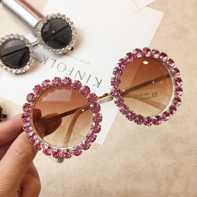 

SKYWAY Oversized Round Diamond Sunglasses Women Trend Brand Crystal Sun Glasses Ladies Rhinestone Glasses Oculos De Sol Feminino