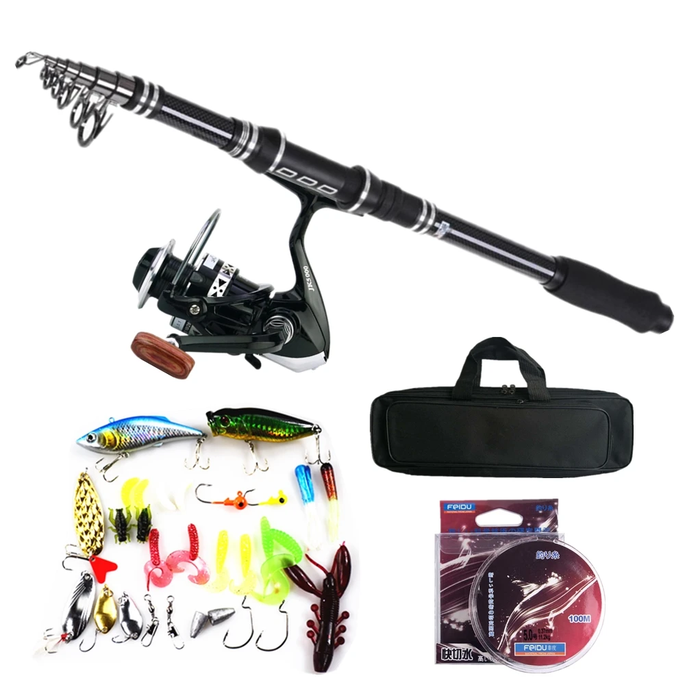 

SNEDA Fishing Rod Tools 1.8/2.1/2.4/2.7/3M and 3000 Reel Set Vara De Pesca Combo Wholesale 28 Mixed Lures With Fishing Line, 1 color