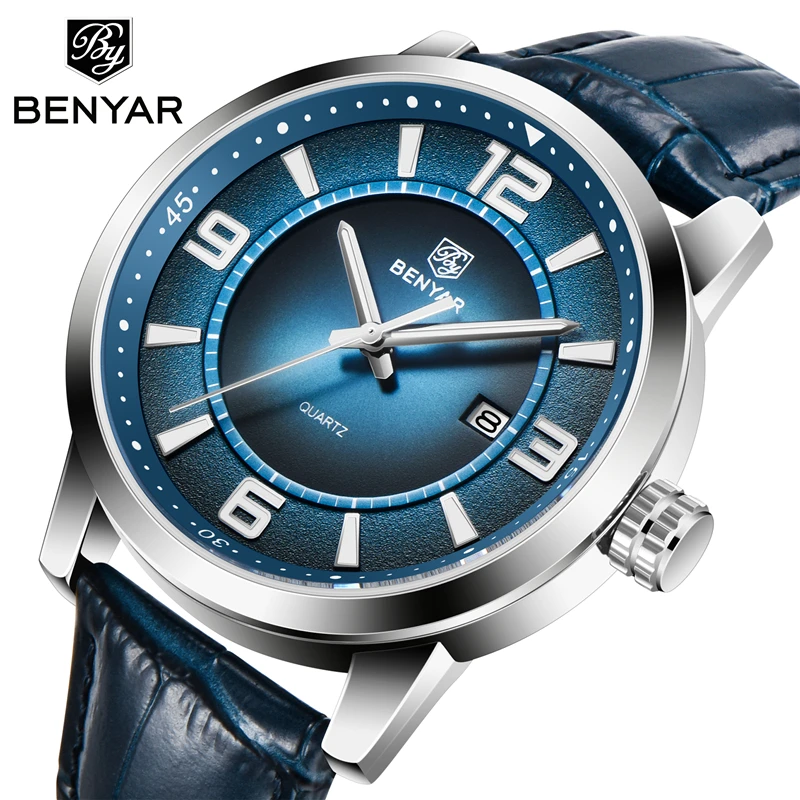 

Benyar 5168 Brand Men Luxury Wristwatch Genuine Leather Strap Business Date Male Clock Men's Dress Waterproof Quartz Watch Reloj