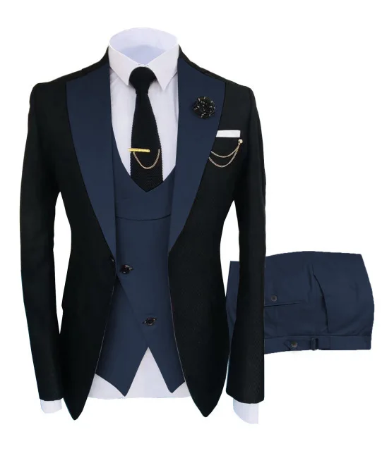 

2021 New Custom Trending Elegant Homme Groom Peaked Lapel Wedding Vests Shirts Fit Stud Lapel Trouser Men's Tuxedo Suit