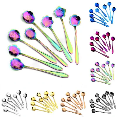 

8Pcs/set Silver color metal mini Coffee Spoon Flower Shaped Dessert Spoon set Ice Cream Candy Tea stir spoon flower