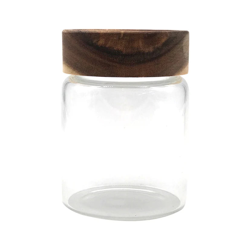 

Home Use Round Glass Storage Spice Jar with Wooden Lid