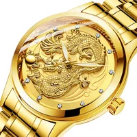 

S666 quartz fngeen watch brand, watch male non-mechanical watch ,waterproof luminous gold steel belt dragon business watch