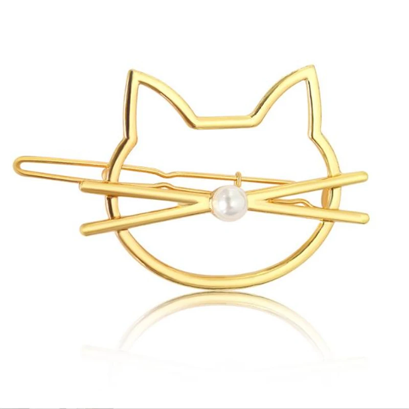 

Hot selling fashion hollowed out cute cat pearl edge clip hair claw clips hair accessories for girl