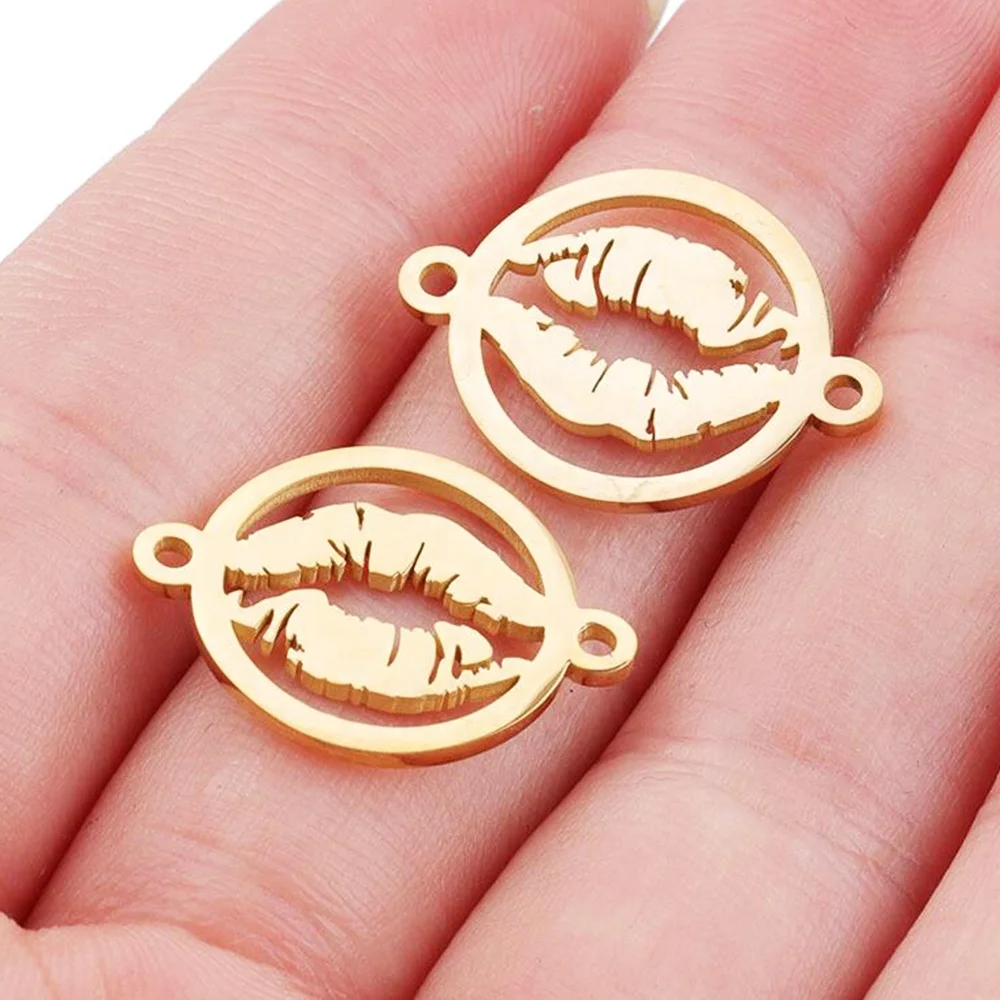 

Stainless Steel Lips Charm Connector for Bracelet Necklace Hollow Mouth Shape Pendants, Steel/gold/rose gold and other