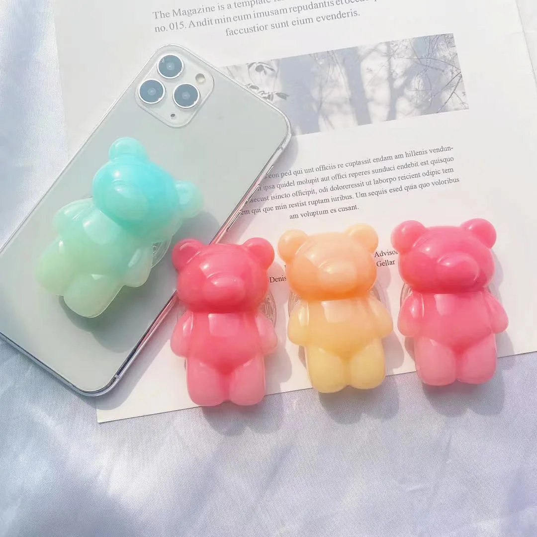

Korea solid color gradient bear stereo anti-fall lazy desktop universal telescopic folding mobile phone stand, Customized color