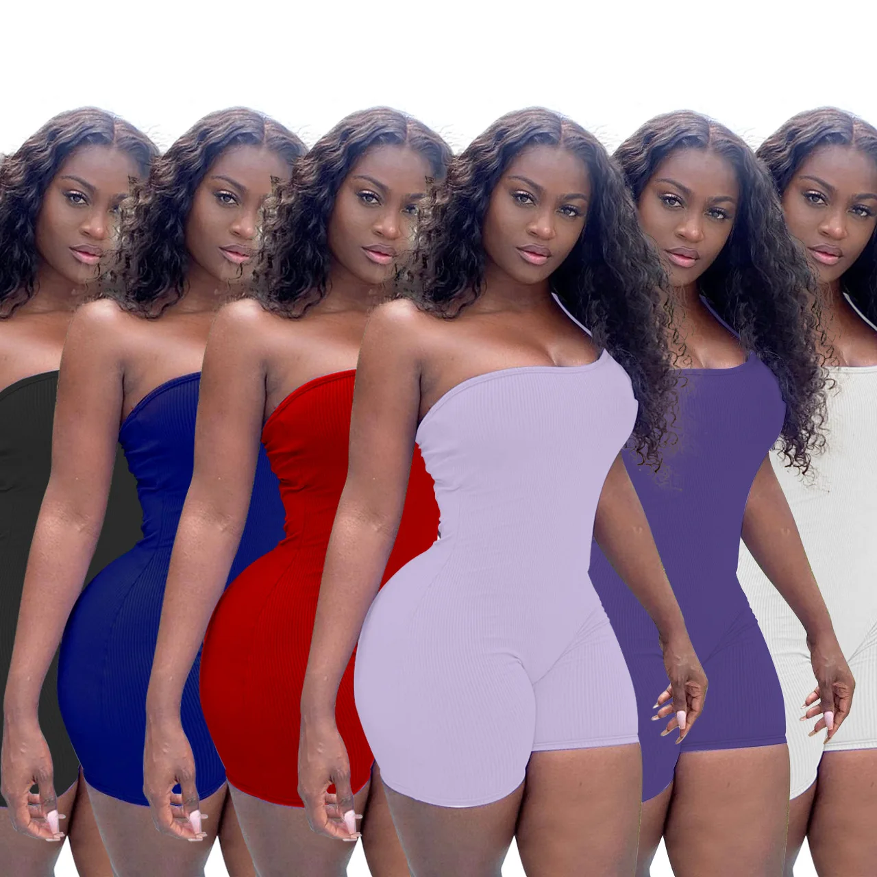 

One Shoulder Biker Shorts Rompers 2021 Sleeveless Sporty Workout Activewear Playsuits Solid Casual Women Clothing