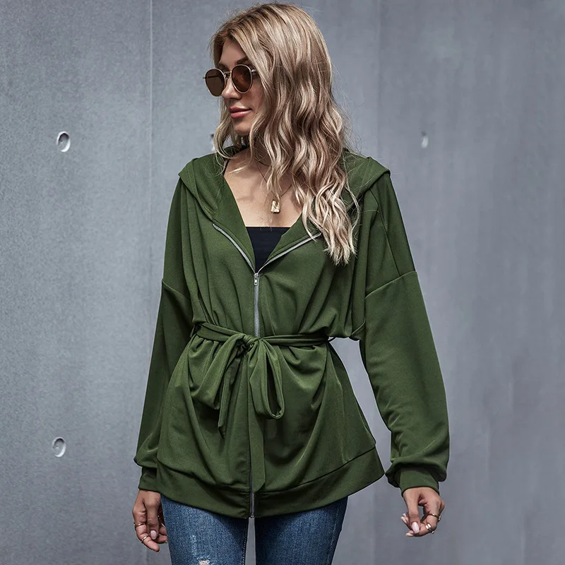 

Autumn Army Green Loose Jacket Hoodies Sport Coat Jacket Women, 4 colors