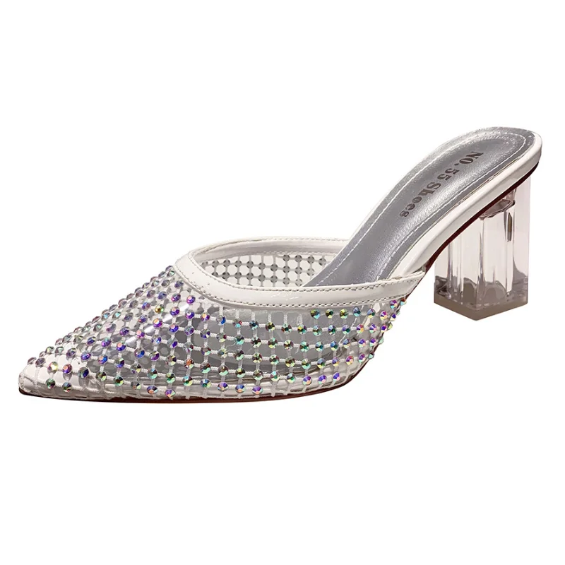 

New pointed toe shallow toe drill thick women's high heel shoes