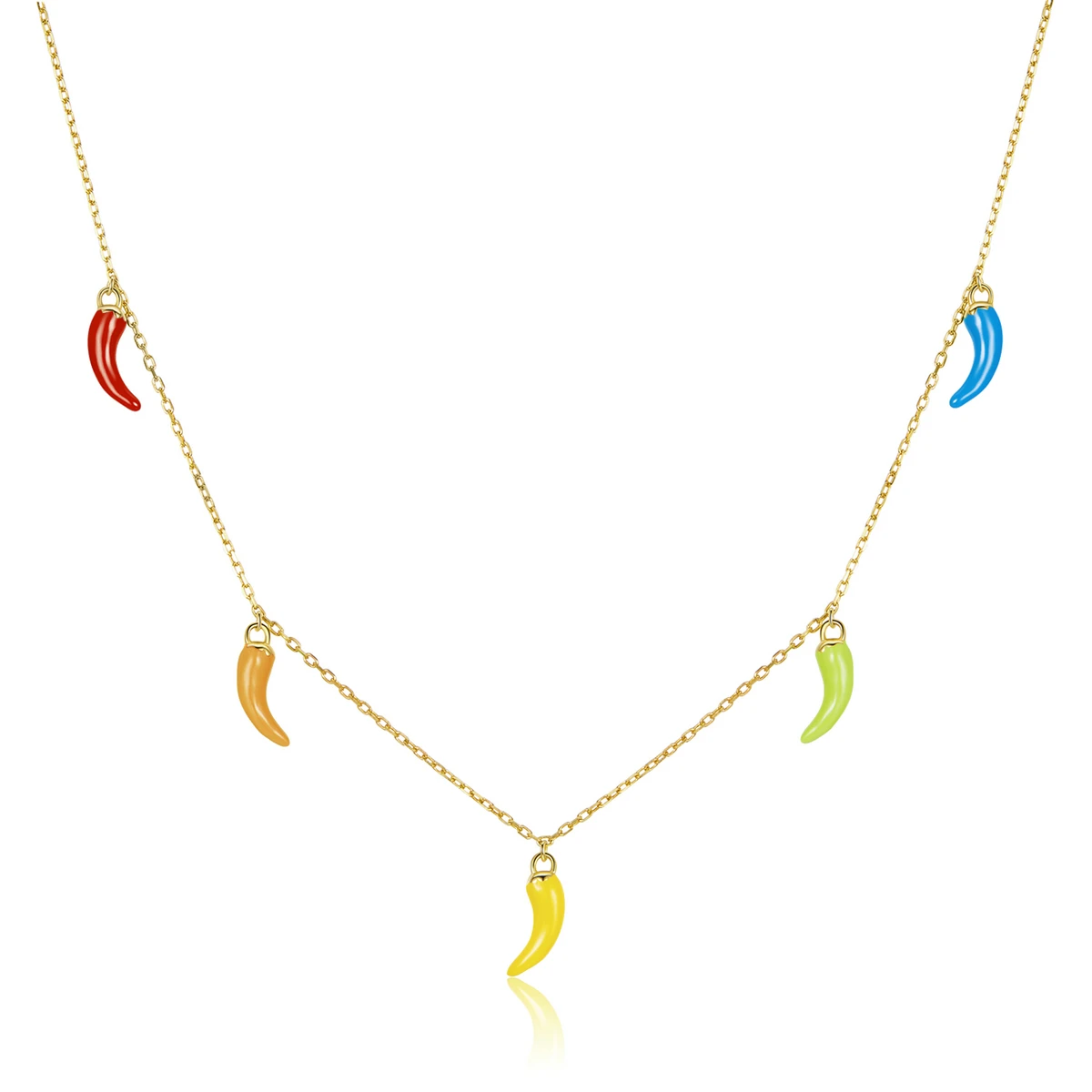 

BAMOER 925 Sterling Silver Five Colors Chili Necklace Chain Link Gold Chains Red Peppers for Women Fine Jewelry SCN462, Multi color