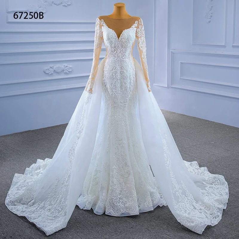

Jancember RSM67250B White Elegant Detachable Train Bridal Gowns Mermaid Wedding Dress, Champagne