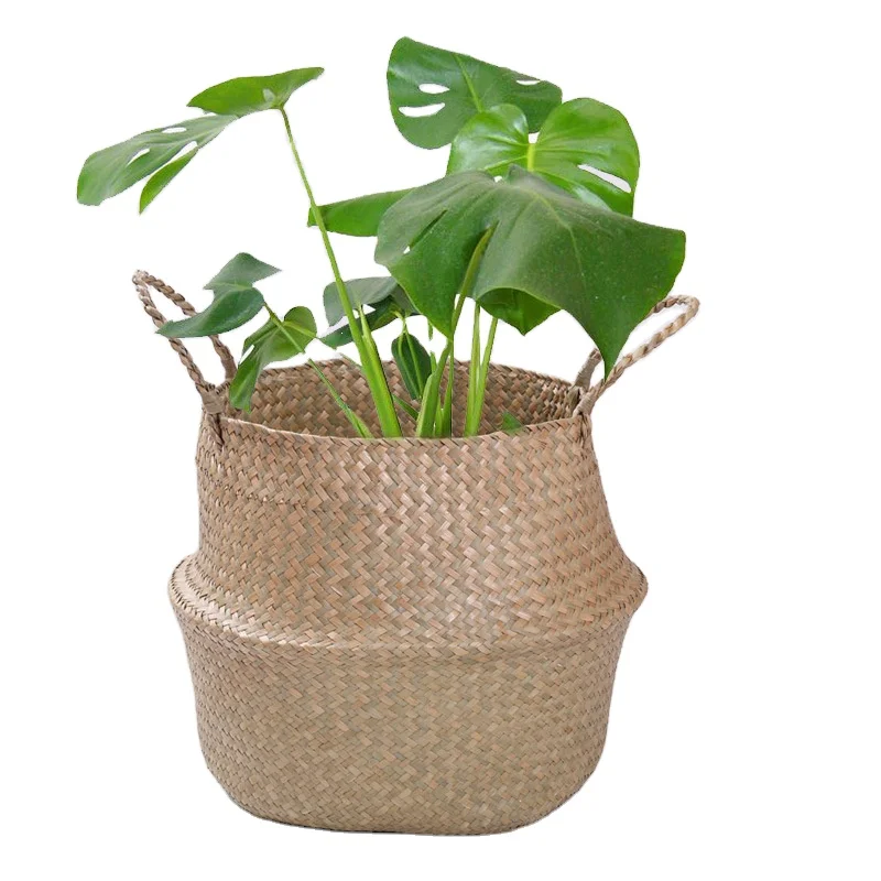 

Hot Sale Handmade Seagrass Basket Laundry Seaweed Storage Flower Plants Pots, Customized color