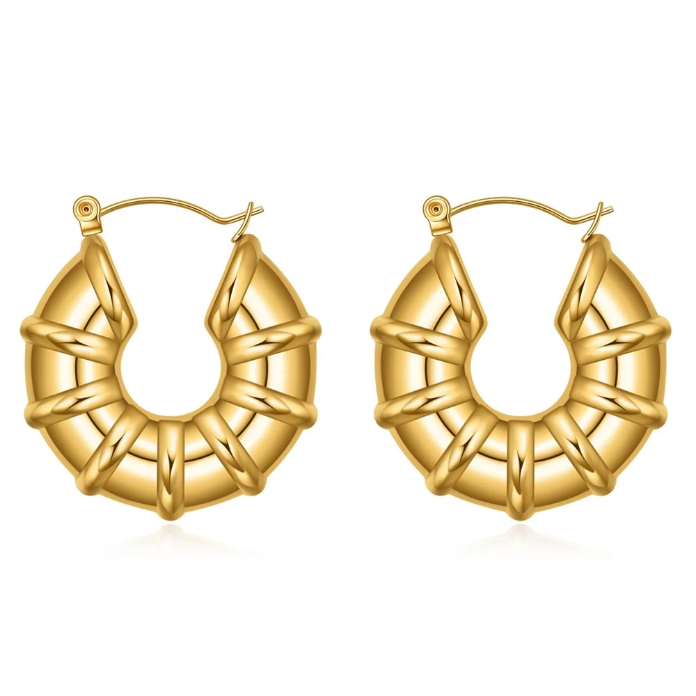 

18K Gold Plated Stainless Steel Lightweight Waterproof Hypoallergenic Chunky Open Large Fashion Jewelry Hoop Earrings